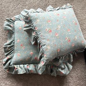 2 Rare Vintage Ralph Lauren (blue pink rose ruffle floral) European Square Shams